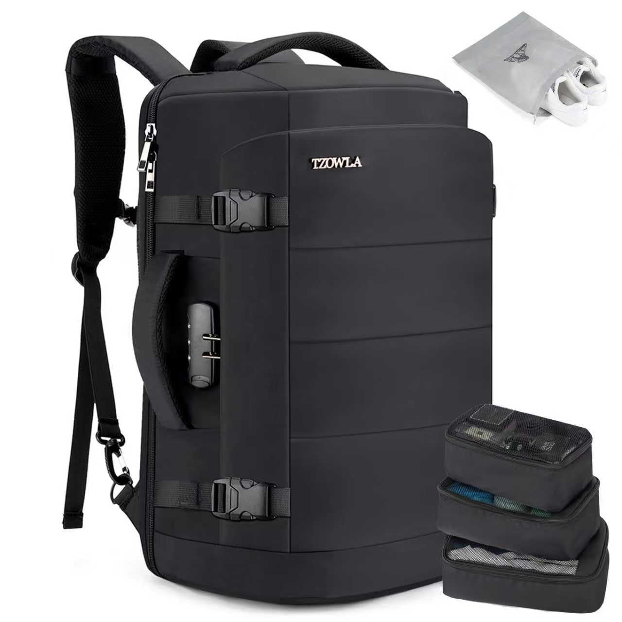 Tzowla Laptop Rucksack 40L Wasserdicht Schwarz