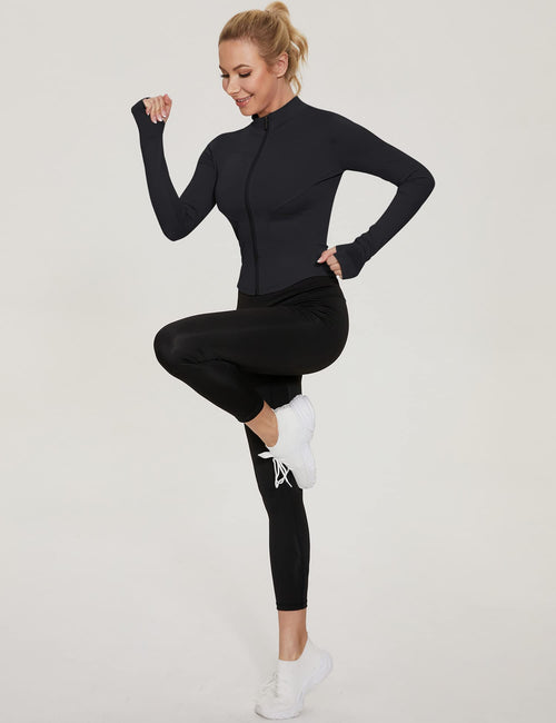 IECCP Damen Sport Crop Top Langarm Atmungsaktiv Schwarz M