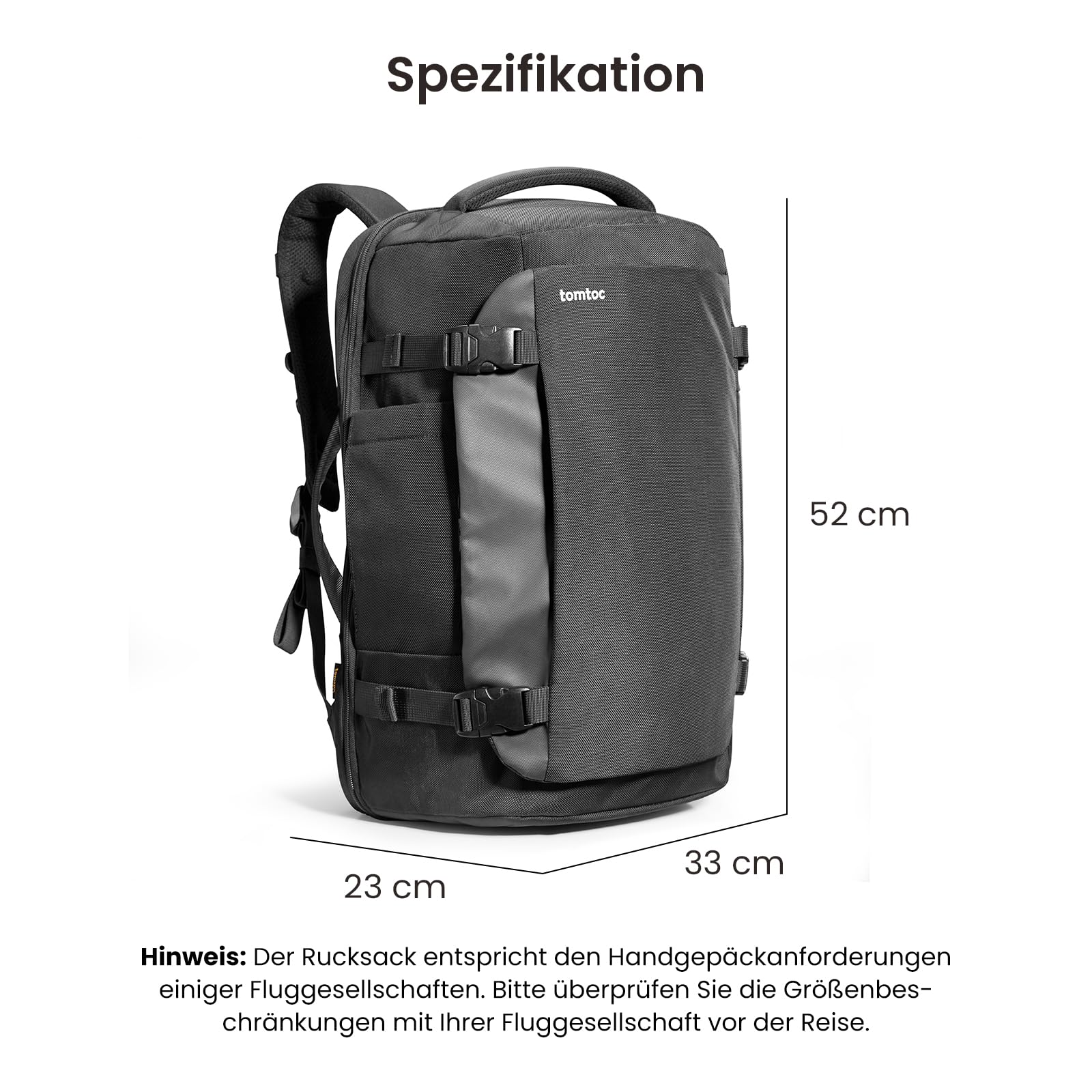 tomtoc Handgepäck Rucksack 40L TSA 15,6-17 Zoll