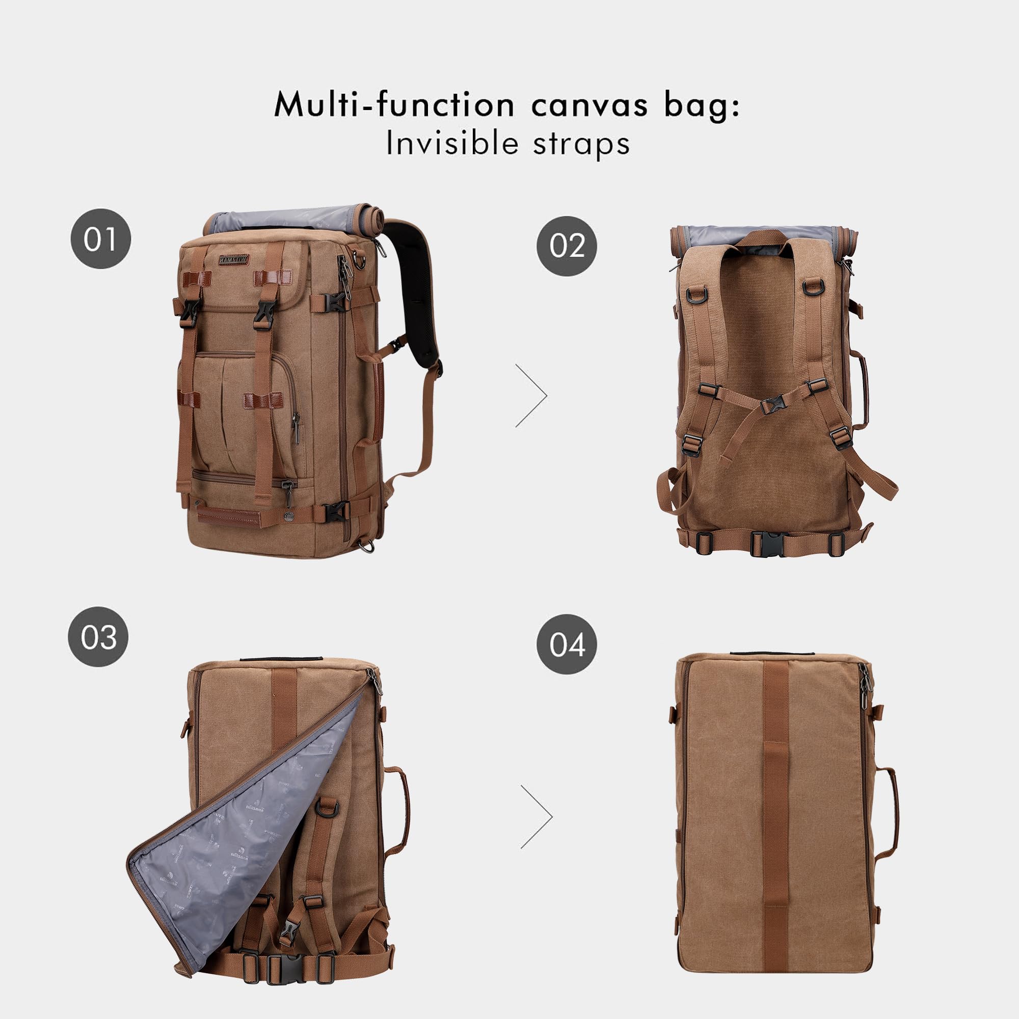 WITZMAN Laptop Rucksack Groß Canvas 17 Zoll Braun