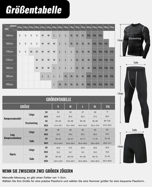 Niksa Herren Trainingsanzug 3er Set Fitness Kompression Schwarz Größe M