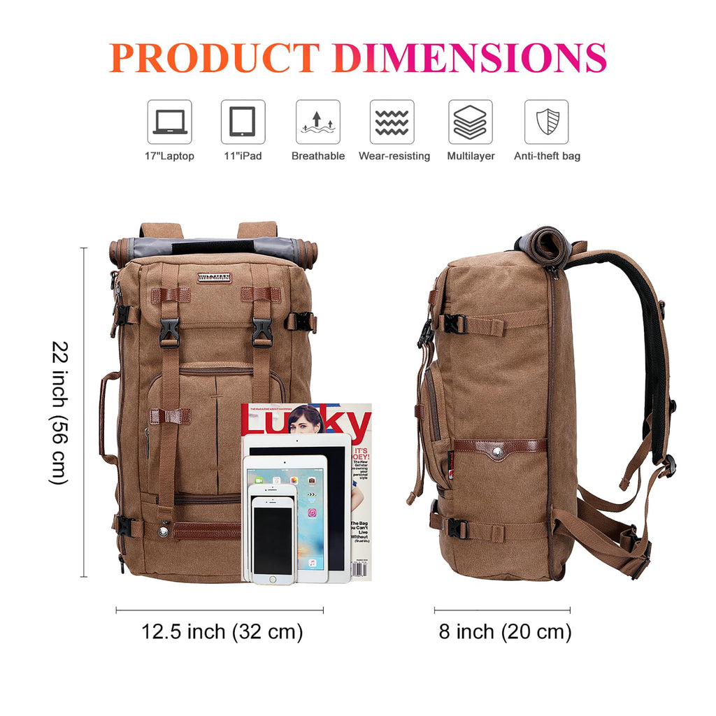 WITZMAN Laptop Rucksack Groß Canvas 17 Zoll Braun