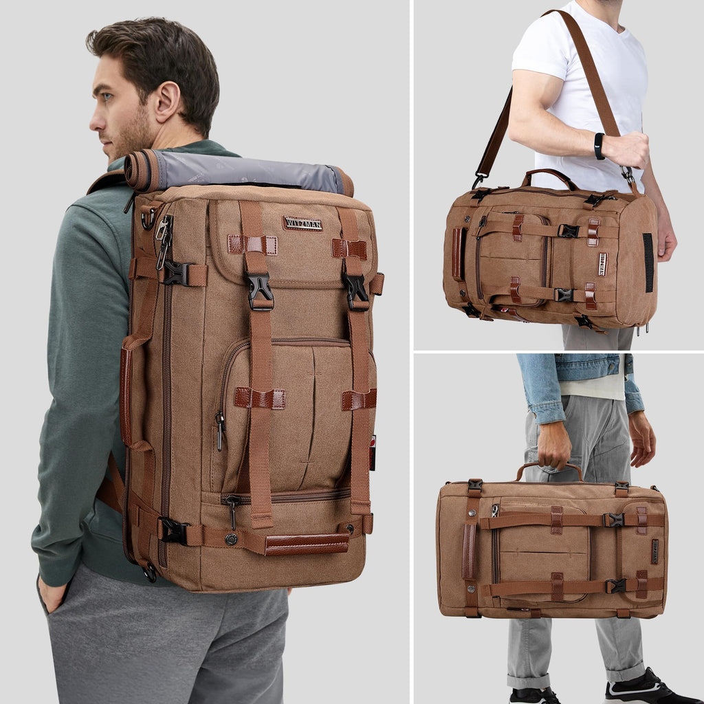 WITZMAN Laptop Rucksack Groß Canvas 17 Zoll Braun
