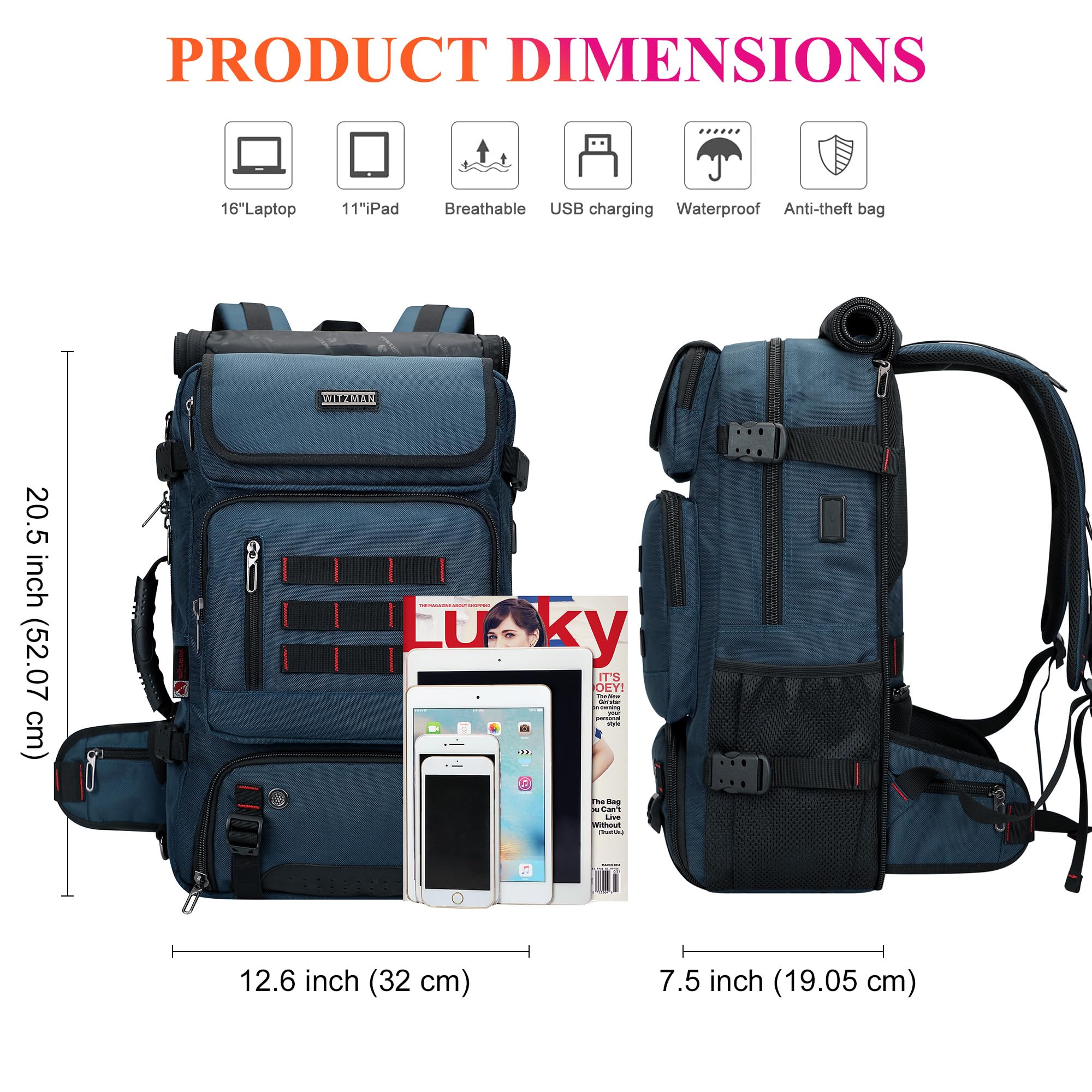 WITZMAN Travel Rucksack 16 Zoll Nylon Blau Herren