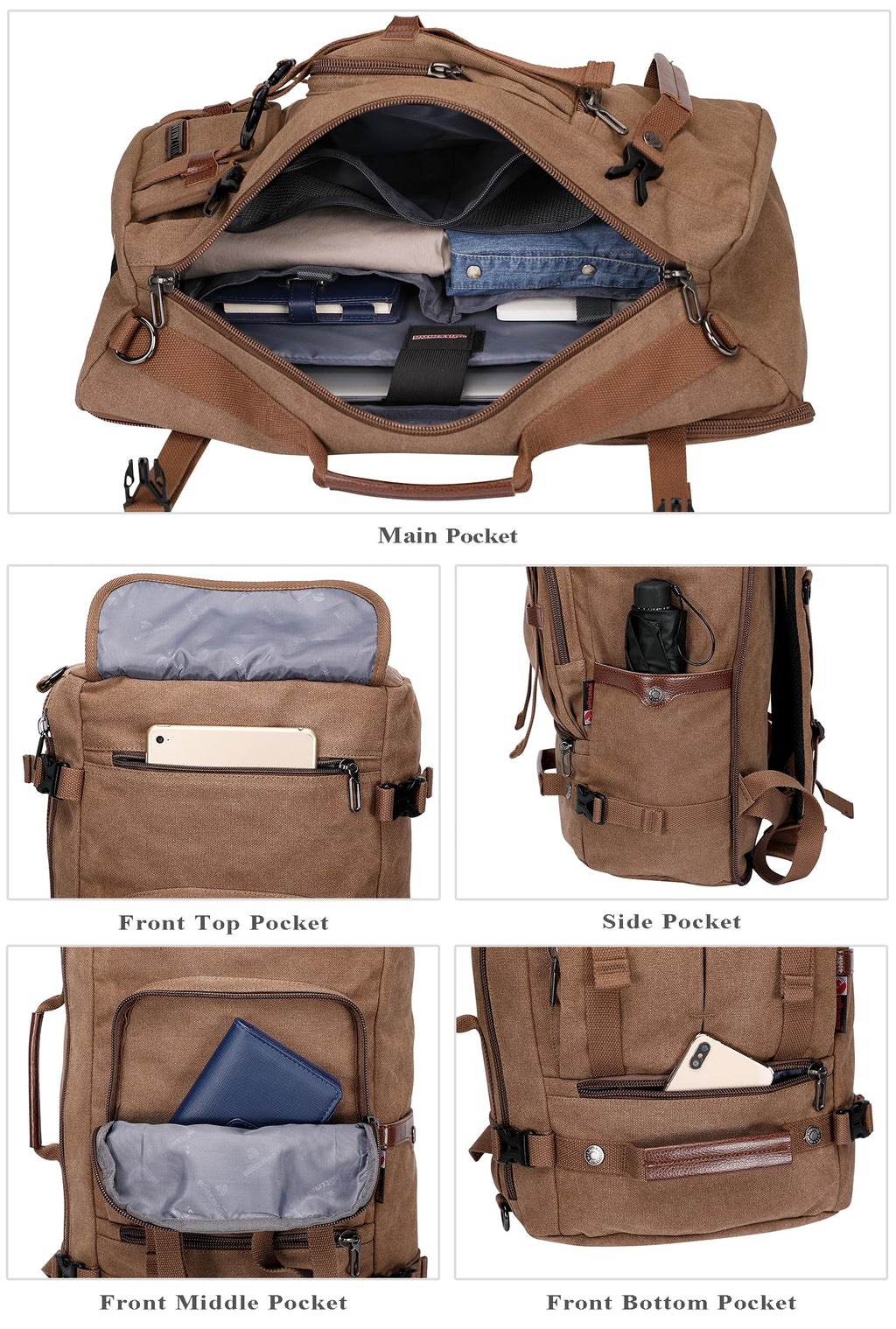 WITZMAN Laptop Rucksack Groß Canvas 17 Zoll Braun