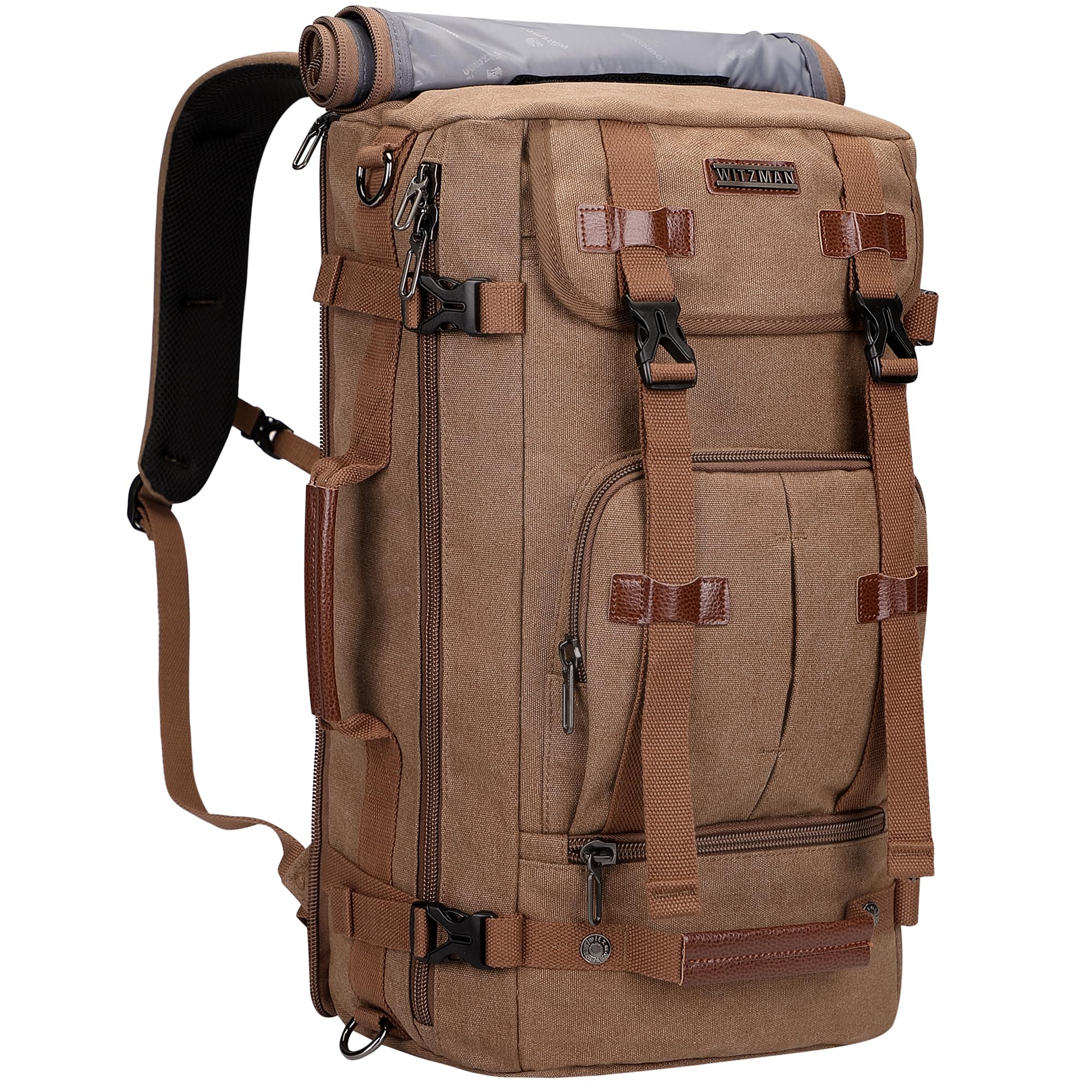WITZMAN Laptop Rucksack Groß Canvas 17 Zoll Braun