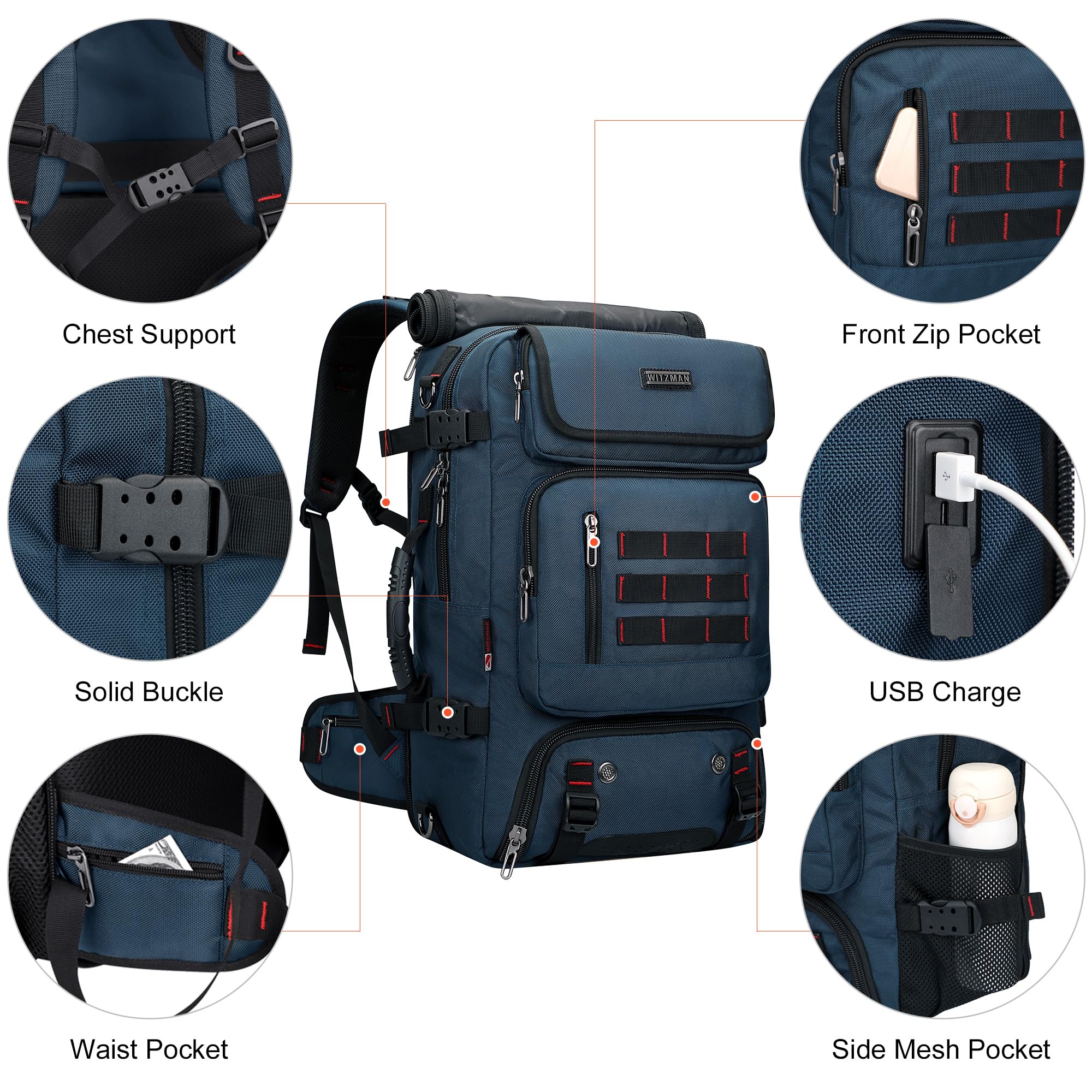 WITZMAN Travel Rucksack 16 Zoll Nylon Blau Herren