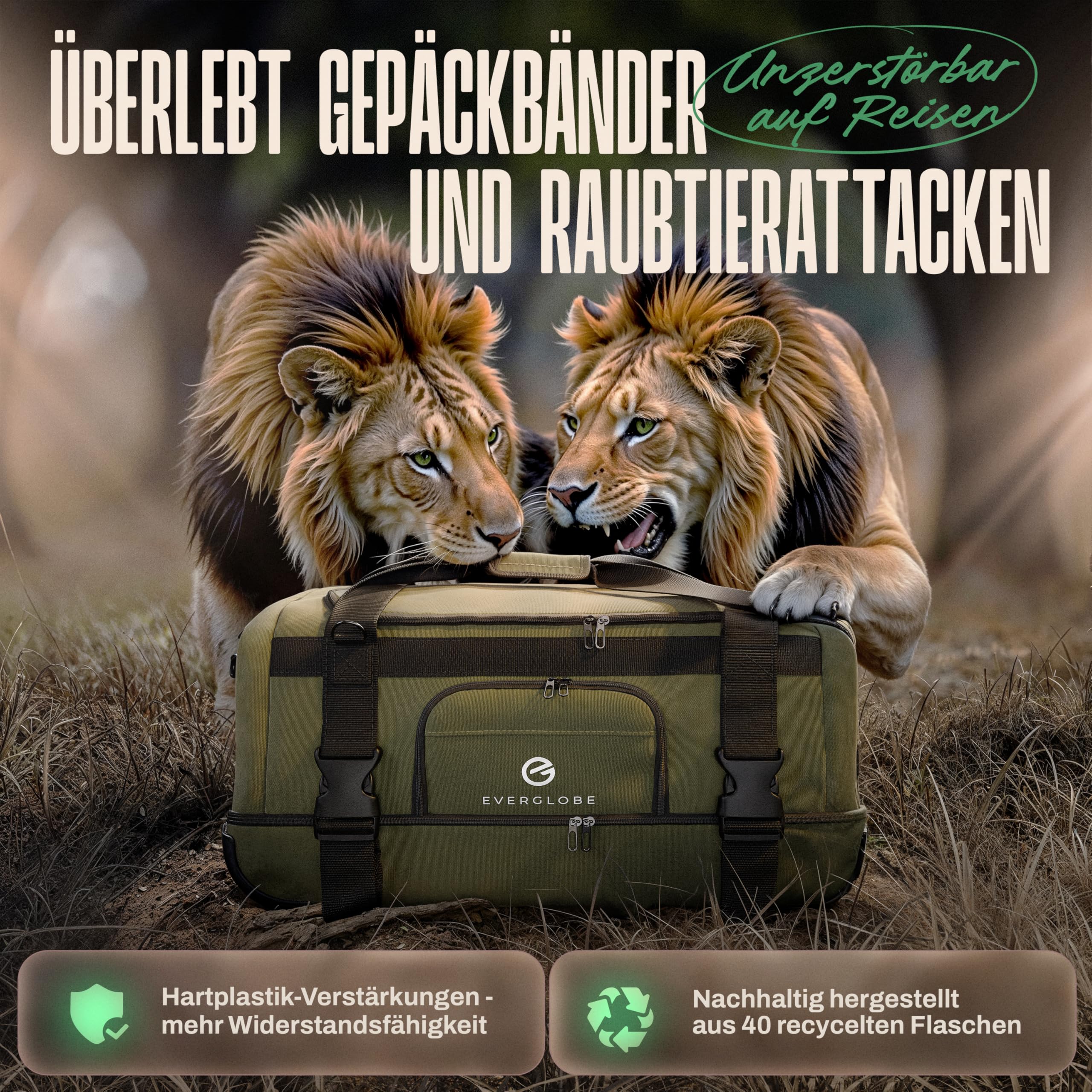 3in1 Reisetasche 120L mit Rollen Khaki Travel Bag